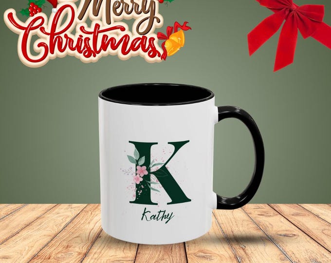 Personalized Floral Coffee Mug - Custom Initial and Name