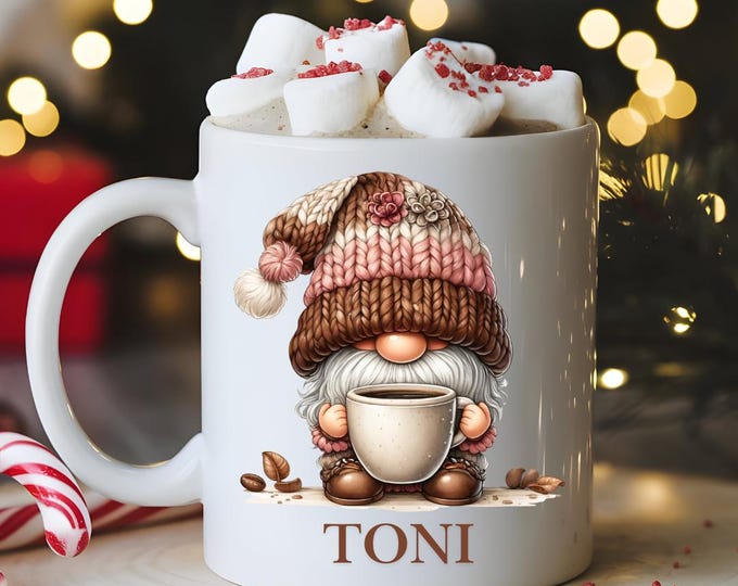 Coffee Gnome Mug - White Ceramic with Whimsical Cartoon