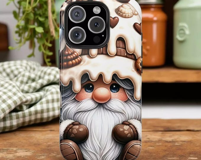 Chocolate Cookie Gnome Phone Case, Festive Holiday Cover