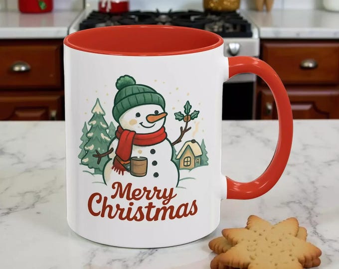 Christmas Snowman Coffee Mug, Holiday Drinkware Gift