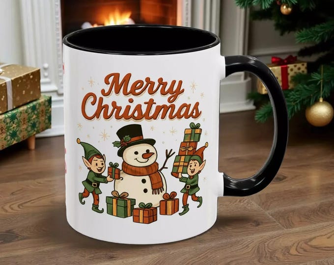 Holiday Coffee Mug, Cute Elf Illustration (Personalized, 11oz)