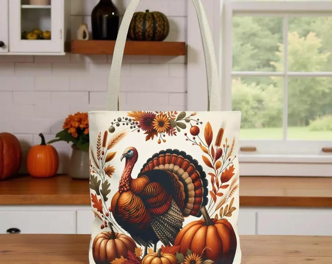 Turkey Print Tote Bag: Fall Harvest Design (Durable Carryall), Bookish Tote Bag, Cute Tote Bags, Floral Gift Bag