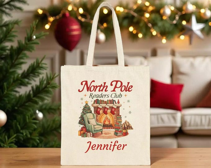 North Pole Readers Club Personalized Tote Bag — Christmas Reading Gift