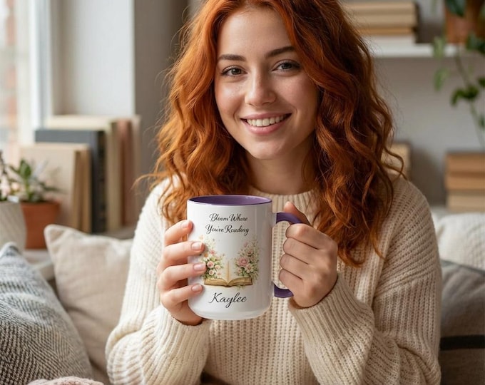 Floral Reading Mug: Personalized Book Lover's Coffee Cup