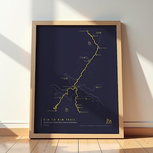 Mapa de senderos Rim To Rim: decoración de pared personalizada, regalo de senderismo único, decoración natural, arte de pared para exteriores, póster de Arizona