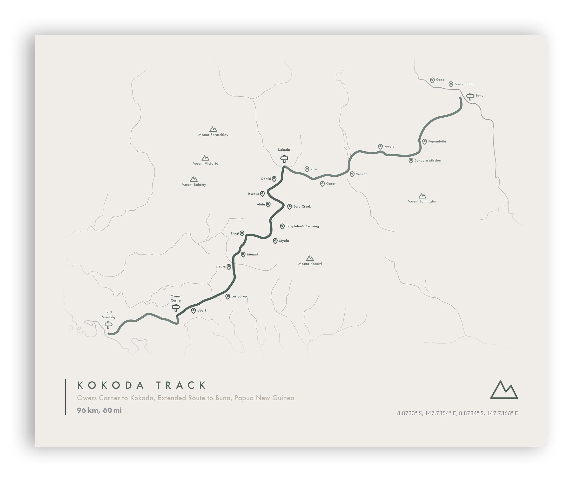 Kokoda Track Trail Map Kokoda Hiking Print Papua New Guinea Il Grzr 