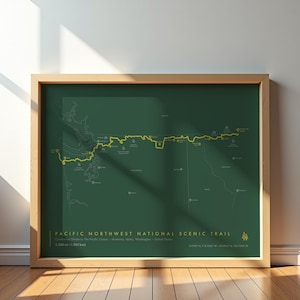 Mapa de senderos panorámicos del noroeste del Pacífico / Póster de senderismo de EE. UU. / Arte de senderos del noroeste del Pacífico / Decoración de pared natural / Regalo de aventura
