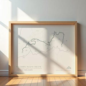 Póster de la Haute Route de Walker / Mapa de rutas de senderismo de los Alpes de Chamonix a Zermatt / Impresión de trekking para amantes de los viajes / Arte de senderismo de Suiza Europa