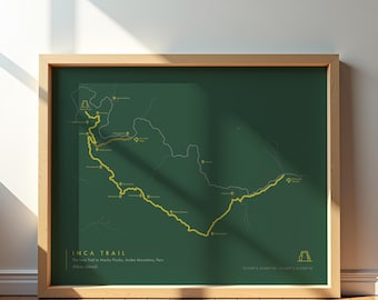 Inca Trail Map | Inca Trail Poster, Machu Picchu Art, Adventure Memories, Peru Map Wall Decor, Nature Wall Art