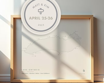 Kaart afdrukken Lake Ontario | Muurkunst grote meren | Nautische poster kaart meer | VS en Canada