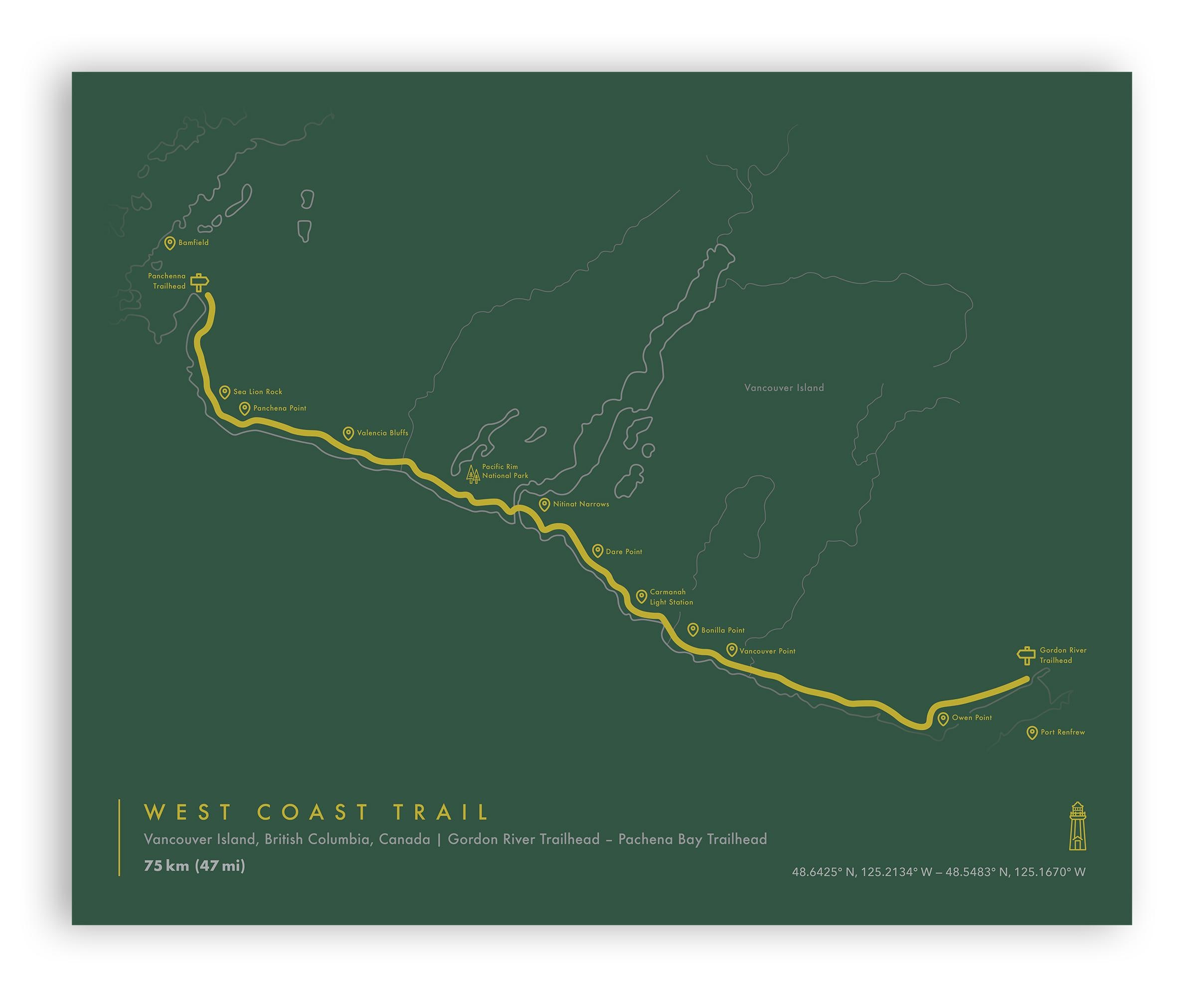 West Coast Trail Map | Hiking Canada Poster | Pacific Rim National Park