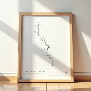 Póster de senderos para amantes de la naturaleza y aventureros / Mapa de rutas terrestres / Póster de senderismo de Tasmania / Impresión artística de mapas de senderos