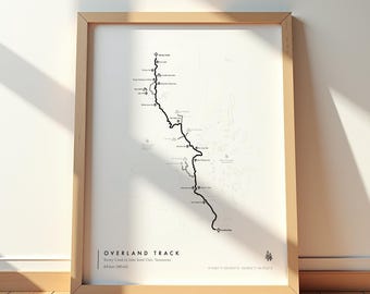 Overland Track Map | Tasmania Hiking Poster | Trail Map Art Print for Nature Lovers & Adventurers
