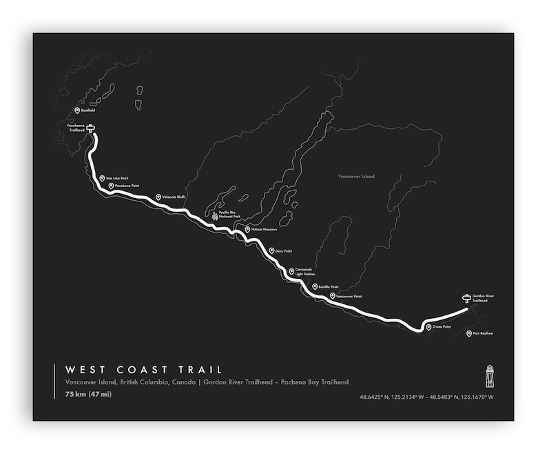 West Coast Trail Map | Hiking Canada Poster | Pacific Rim National Park