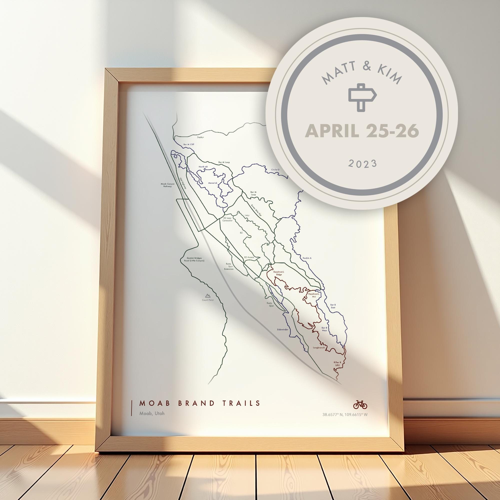 Moab Brand Trails Map Utah Biking Poster Personalized MTB Souvenir