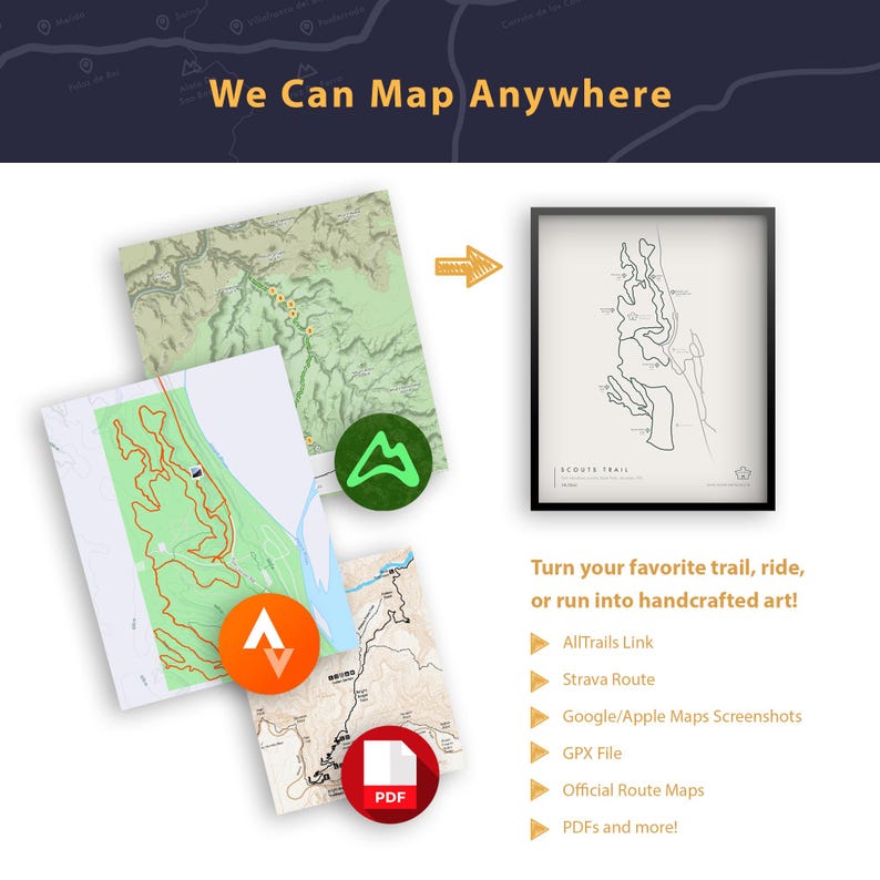 Trail Map Examples Fun Custom Trail Map | Personalized Hiking & Biking Route Print, Strava GPX ...