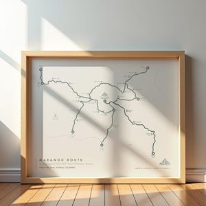 Mapa de la ruta de Marangu / Póster de senderismo del Kilimanjaro, mapa de senderos, arte y decoración de aventuras para entusiastas del aire libre