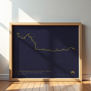 Mapa de senderos para bicicletas de TransAmerica / Póster de arte mural para ciclismo / Decoración de aventuras en EE. UU. / Arte de mapa de senderos único para ciclistas