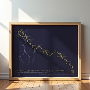 Póster del Gran Pasaje Allegheny (GAP) y arte del camino de sirga del Canal C&O de Chesapeake y Ohio / Regalos para excursionistas / Arte con mapas de senderos