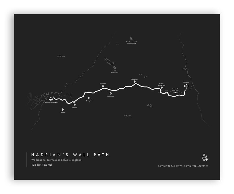 Hadrian Line Hadrians Wall Path Print | National Trail Map & North England Thru Hike ...