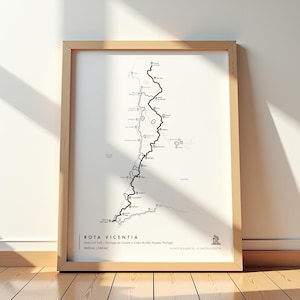 Impression Rota Vicentina | Carte historique des sentiers | Randonnée côtière du Portugal | Art mural Caminho Histórico | Cadeau randonnée
