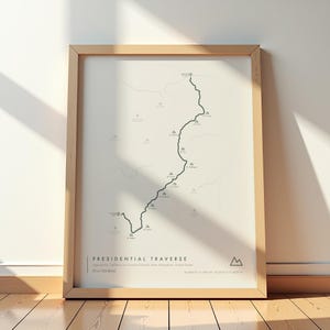 Presidential Traverse Trail Print - Carte du sommet du mont Washington | affiche de randonnée du New Hampshire | Décoration de randonnée dans les montagnes blanches