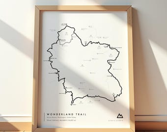 Wonderland Trail Map | Mount Rainier National Park Poster & Trail Art | Washington State Hiking Decor