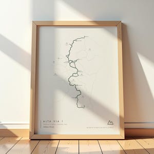 Póster con mapa de senderismo de los Dolomitas italianos, Alta Via 1, arte mural de trekking en los Alpes, regalo para excursionistas y entusiastas del aire libre