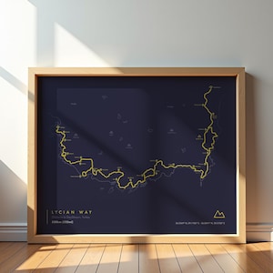 Mapa de la Ruta de Licia / Póster de la ruta de senderismo por Turquía / Arte mural de aventuras para amantes de la naturaleza y viajeros