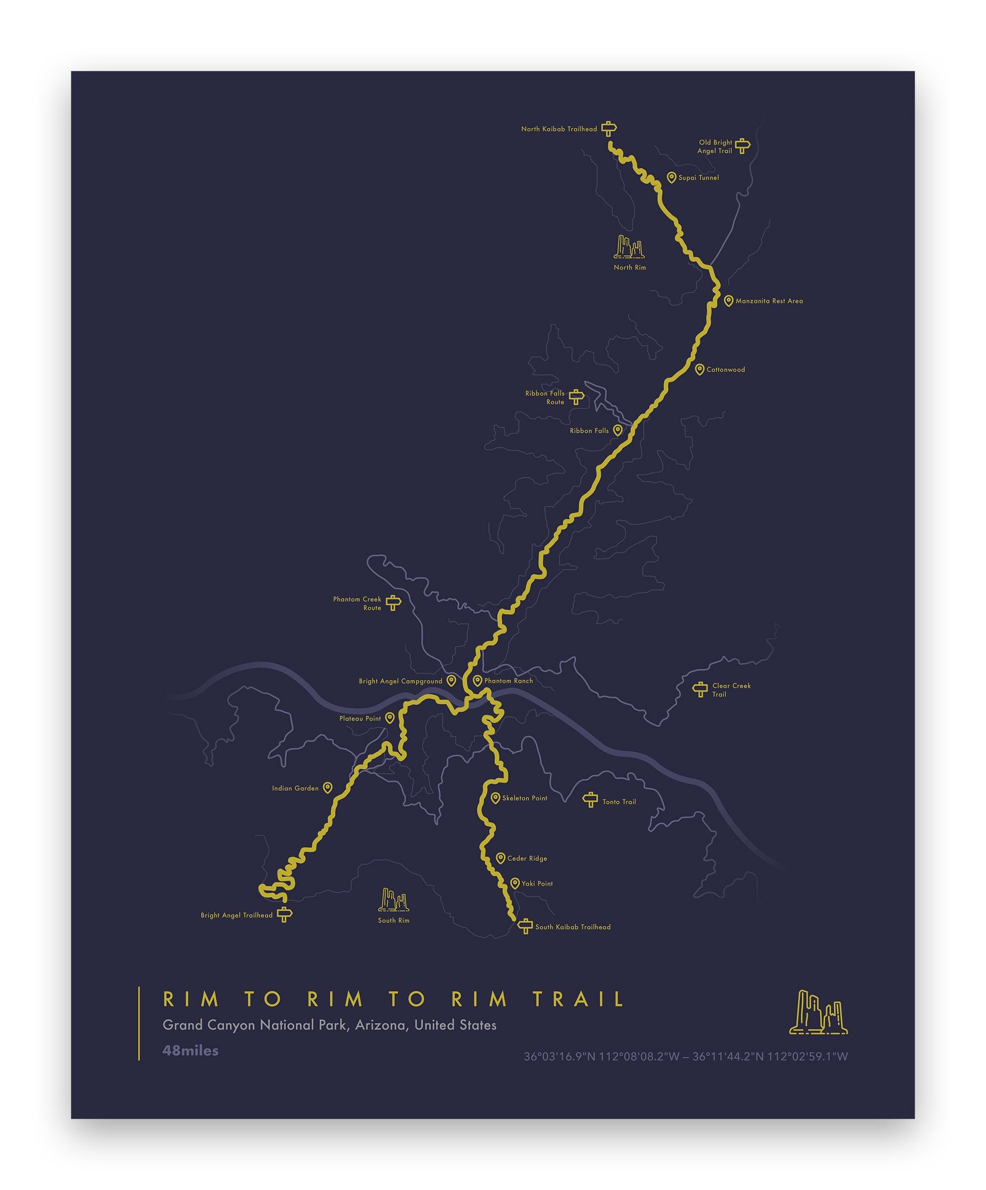 Rim to Rim to Rim Trail Map Art - Il Fullxfull.6483898955 Hhvd 