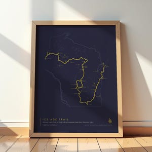 Impresión de la ruta de la Edad de Hielo / Mapa de caminatas panorámicas nacionales de Wisconsin / Póster de caminatas de larga distancia de EE. UU.