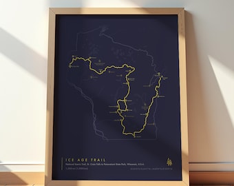 Ice Age Trail Print | Wisconsin National Scenic Hike Map | USA Long Distance Hiking Poster