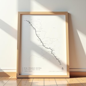 Mapa de la Vía Francigena / Póster de ruta de senderismo de Europa / Impresión artística de senderismo de Roma, Italia, decoración de pared / Aventureros peregrinos de Inglaterra