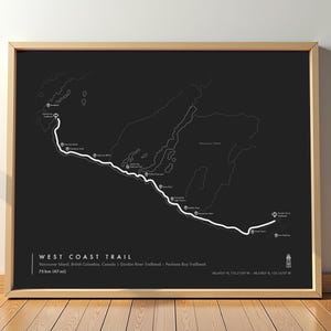 Mapa de senderos de la costa oeste / Póster de senderismo en Canadá / Impresión artística del Parque Nacional Pacific Rim / Decoración de aventuras al aire libre