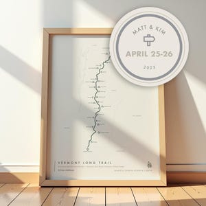 Wydruk Vermont Long Trail | Spersonalizowana mapa szlaku Long Trail Thru | Sztuka ścienna z motywem pieszych wędrówek