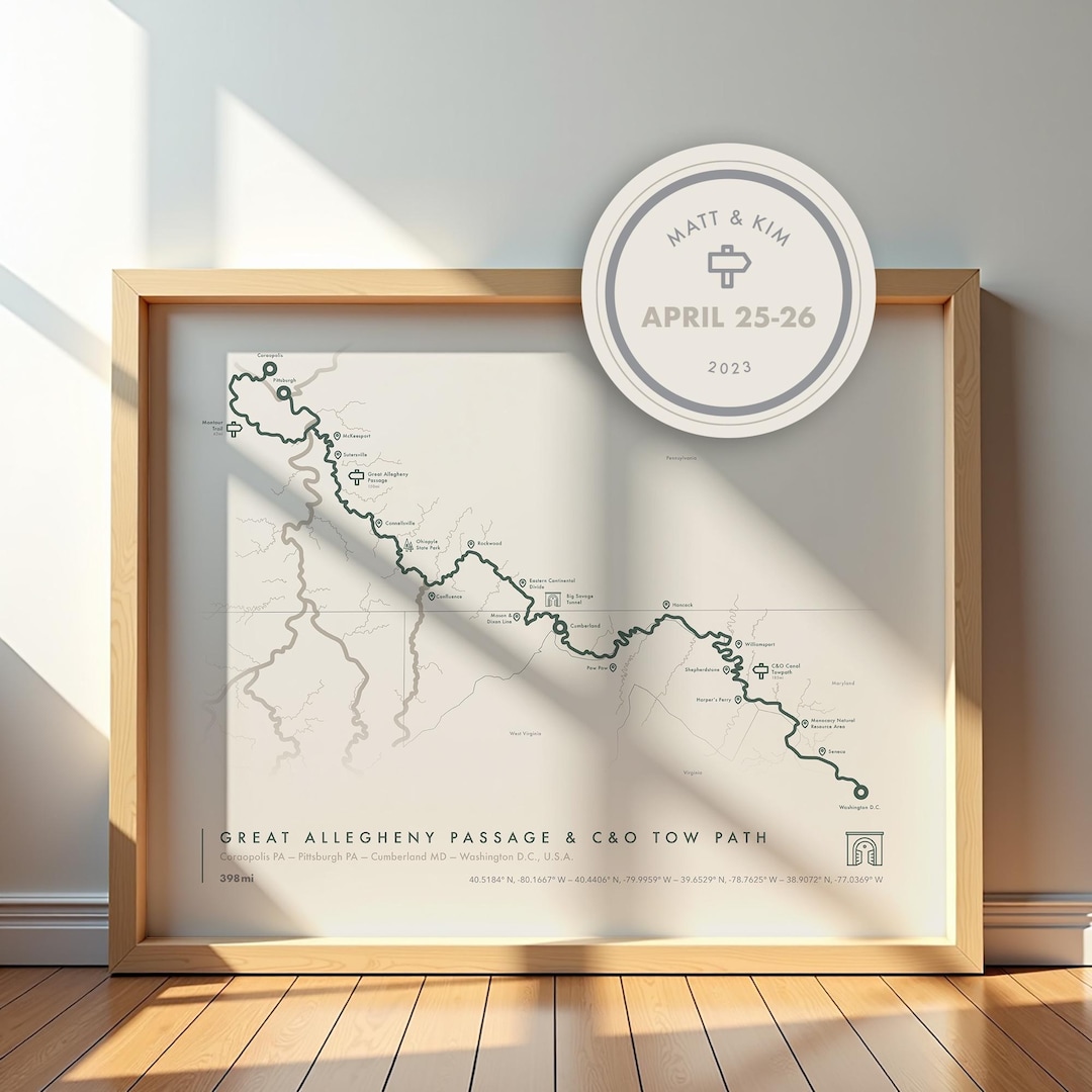 Great Allegheny Passage and C&O Towpath Trail Map Pittsburgh to - Main Image