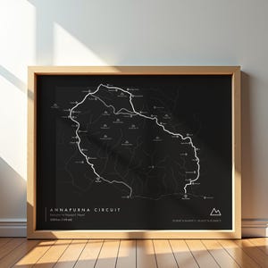 Mapa de senderos del circuito de Annapurna / Póster de Annapurna / Decoración de caminatas por el Himalaya y senderismo en Nepal para amantes de la aventura
