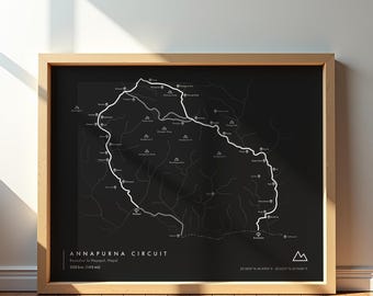 Annapurna Circuit Trail Map | Annapurna Poster Art | Nepal Hiking & Himalayas Trek Decor for Adventure Lovers