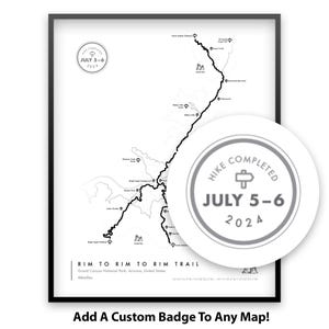 Carte personnalisée des sentiers (avec badge personnalisé) - Commémorez vos plus grandes aventures