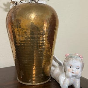 Large Vintage Brass Vase, Hammered Metal, Large Vase, Home Decor