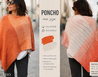 Poncho de punto reversible “Amanecer de melocotón” – Talla única