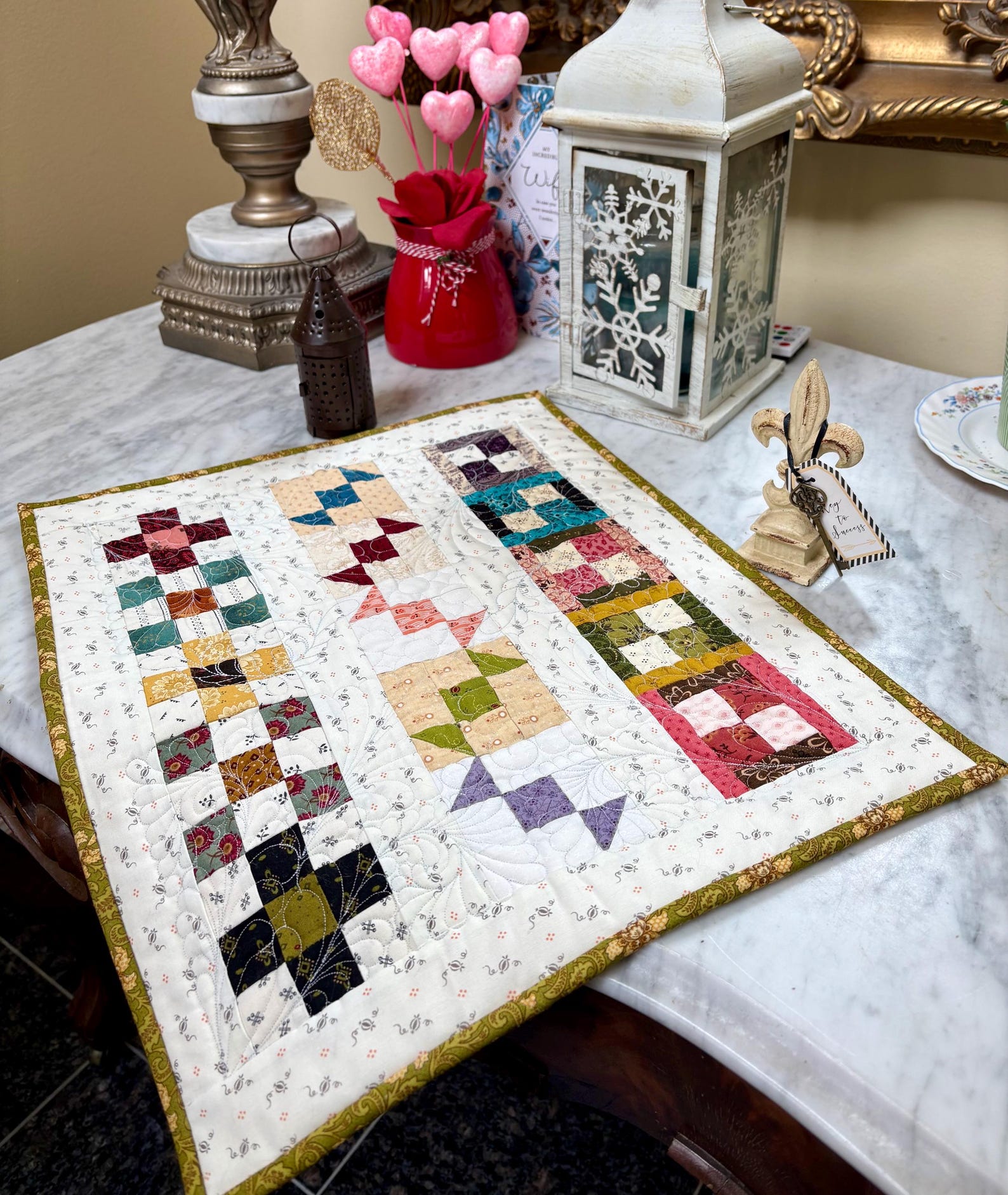 Handmade Patchwork Sampler Quilt Wall Hanging, Primitive Table Topper ...