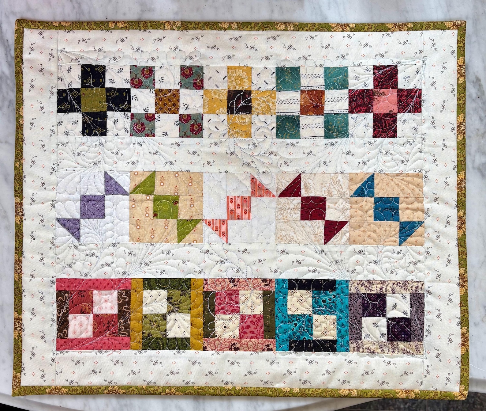 Handmade Patchwork Sampler Quilt Wall Hanging, Primitive Table Topper ...