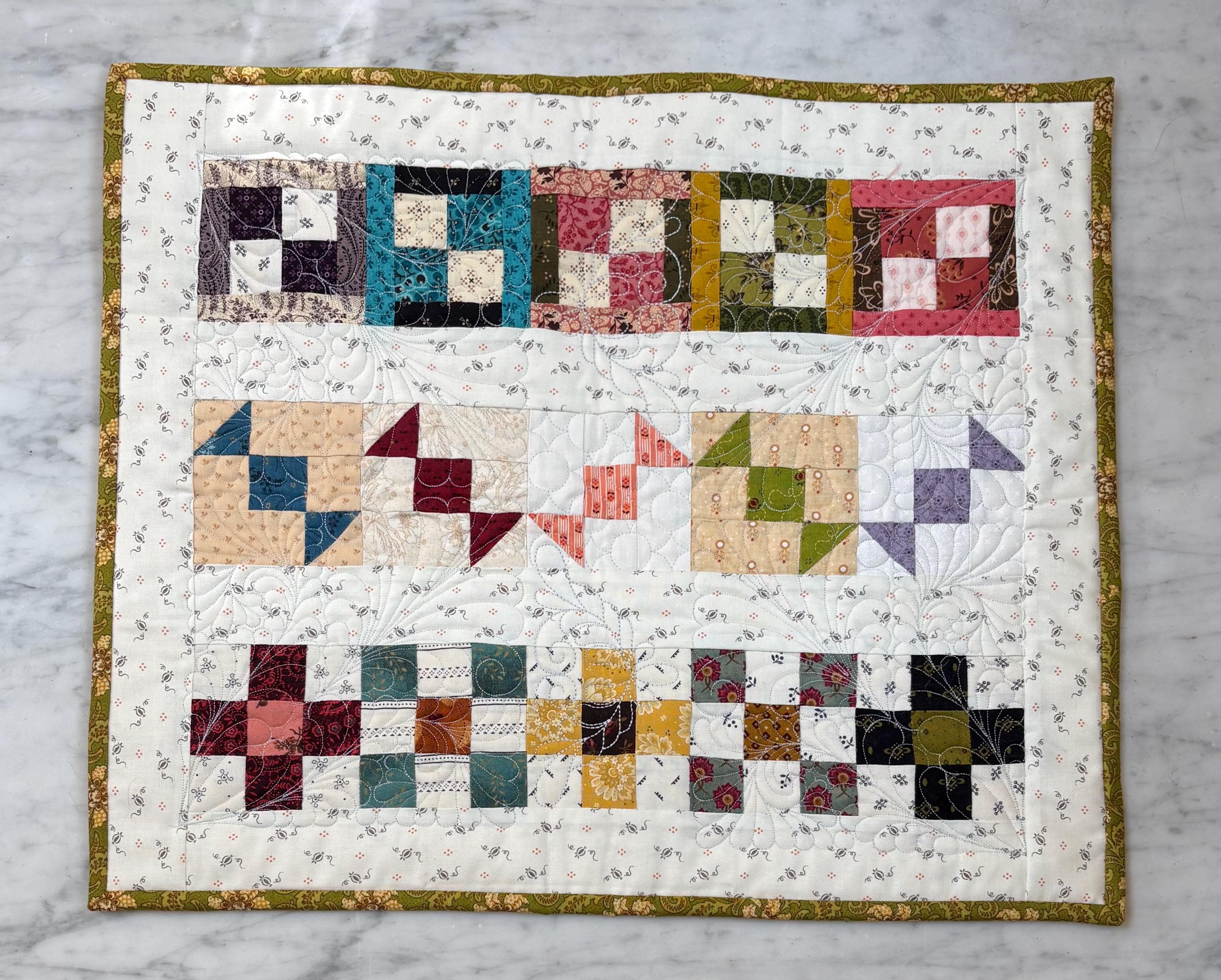 Handmade Patchwork Sampler Quilt Wall Hanging, Primitive Table Topper ...