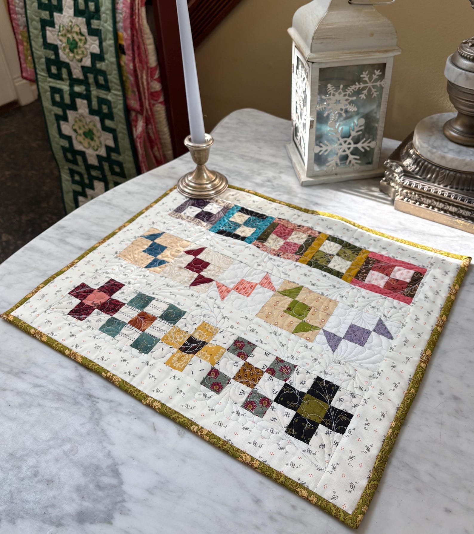 Handmade Patchwork Sampler Quilt Wall Hanging, Primitive Table Topper ...
