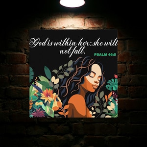 God is within Her She Will Not Fall  Psalm 46:5 | Christian Wall Art Inspirational Scripture Canvas