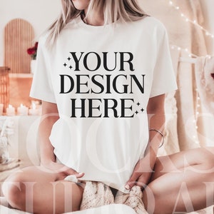 Comfort Colors C1717 White Valentines Day Mockup, CC1717 White T-Shirt Mockup, Graphic Tee Mockup, White  Shirt Mockup, Woman Model