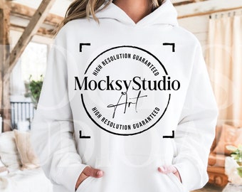 Gildan 18500 Mockup, White Hoodie Mockup, Blank Sweatshirt Design, Mockup for Print on Demand, High-Quality Heavy Blend Apparel Template
