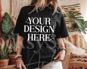 Comfort Colors C1717 Black Shirt Mockup, CC1717 Black T-Shirt Mockup, Graphic Tee Mockup, Black Shirt Mockup, Woman Model Mockup, Digital