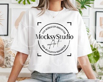 Gildan 64000 White T-Shirt Mockup, White Oversized T-Shirt Mockup, Unisex Casual White Shirt Mockup, Unisex T-Shirt Woman Model Mockup